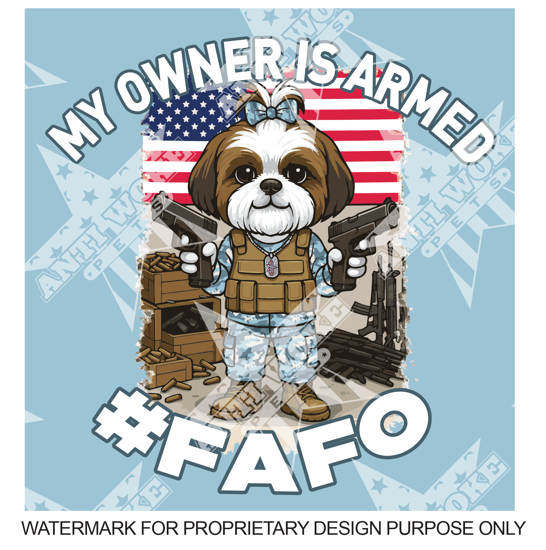 Shih Ztu- White and Brown Dog- Light Blue & Blue Camo- Small Dog's Tank Top